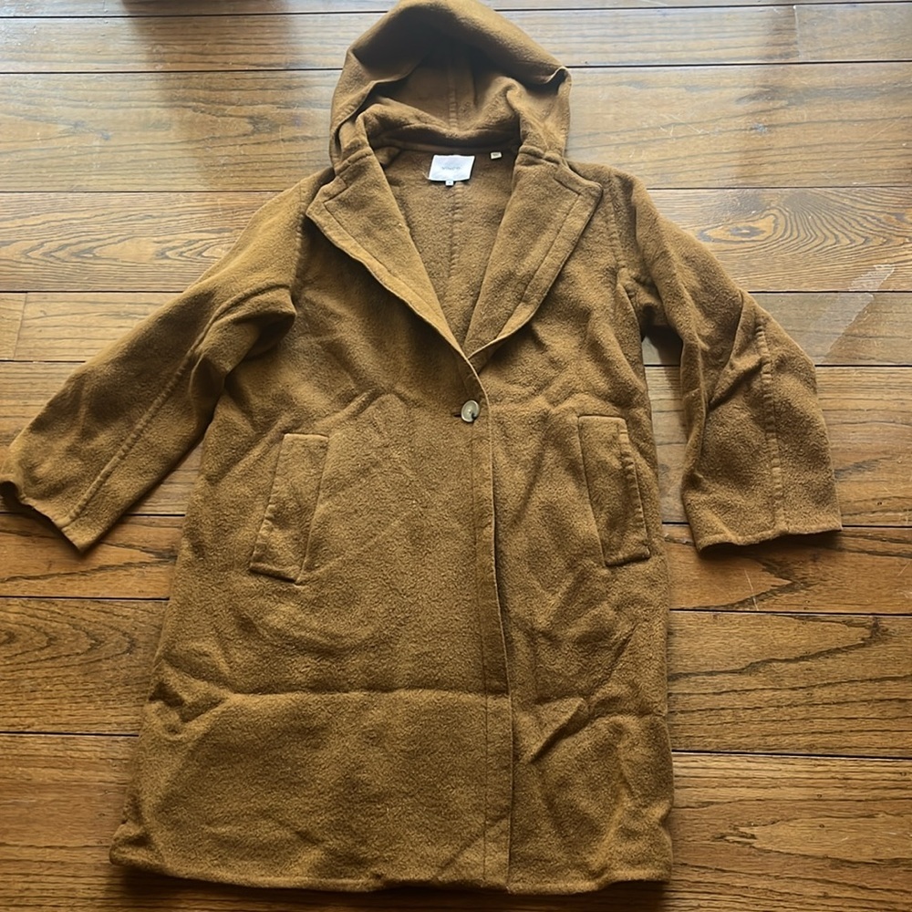VINCE One-button Hooded Wool Coat In Brown Size M - Picture 14 of 15